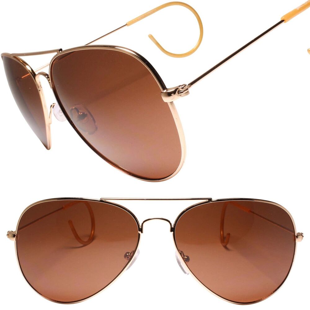 Classic Style Timeless Look Flexible Ear Loop Gold Sunglasses Mens Womens